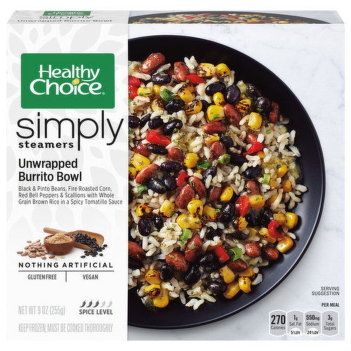 Healthy Choice Burrito Bowl, Unwrapped, Simply Steamers