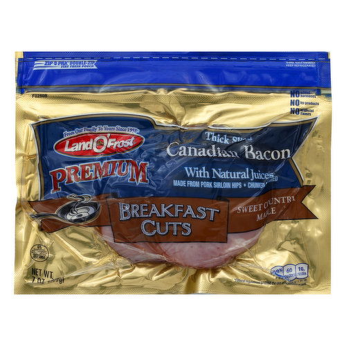 Land O Frost Premium Canadian Bacon, with Natural Juices, Sweet Country Maple, Breakfast Cuts, Thick Sliced