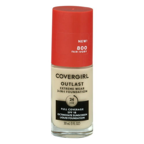 CoverGirl Outlast Liquid Foundation, 3-in-1, Fair Ivory 800, SPF 18