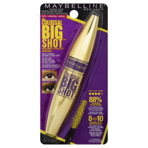 maybelline The Colossal Big Shot Volum' Express Mascara, Washable, Blackest Black 223