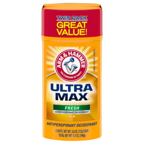 Arm & Hammer Ultra Max Antiperspirant Deodorant, Fresh, Solid, Twin Pack