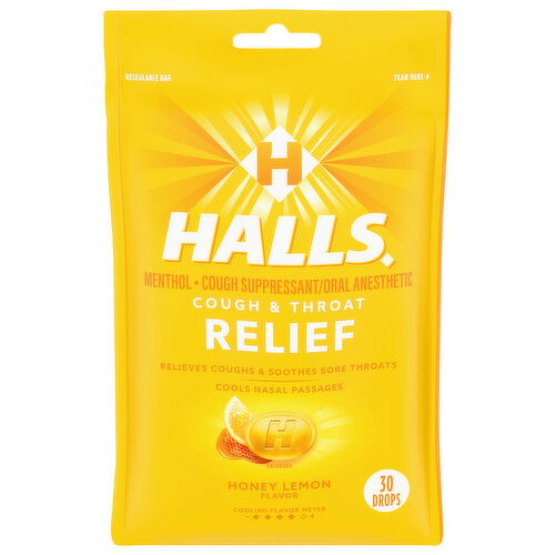 Halls Cough & Throat Relief, Honey Lemon Flavor