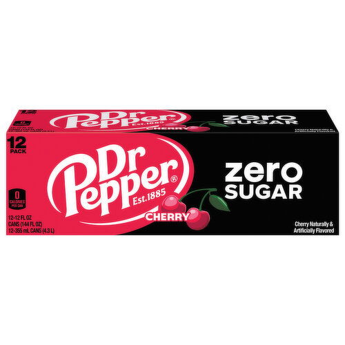 Dr Pepper Soda, Zero Sugar, Cherry, 12 Pack