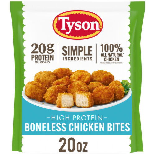 Tyson Lightly Breaded Frozen Boneless Chicken Bites, 20 oz Bag