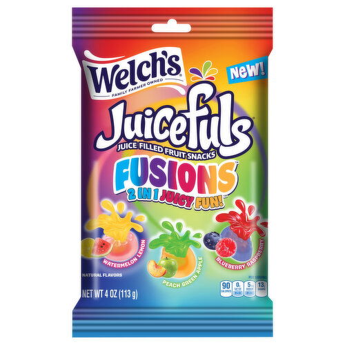 Welch's Juicefuls Fruit Snacks, Fusions, Juice Filled, Watermelon Lemon/Peach Green Apple/Blueberry Raspberry
