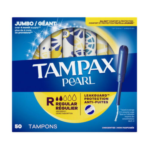 Tampax Pearl Tampax Pearl Tampons with LeakGuard Braid, Regular, 50 Ct