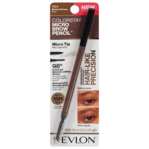 Revlon ColorStay Brow Pencil, Micro Tip, Medium Brown 454