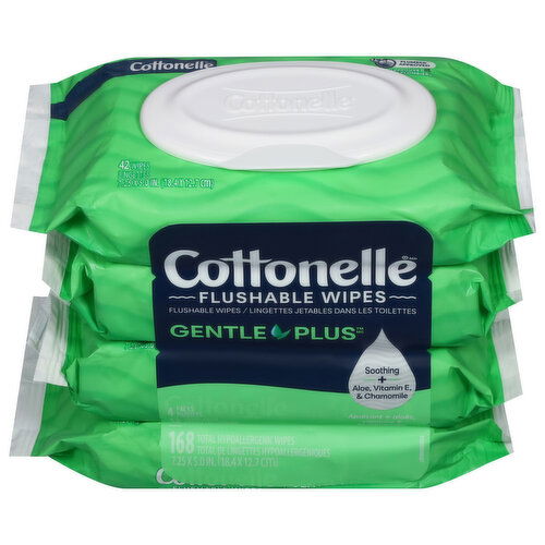 Cottonelle GentlePlus Wipes, Flushable, 4 Packs