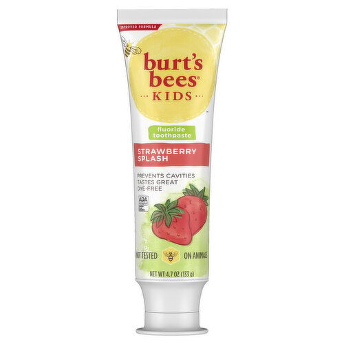 Burts Bees Kids Toothpaste, Natural Flavor, with Fluoride, Strawberry Splash