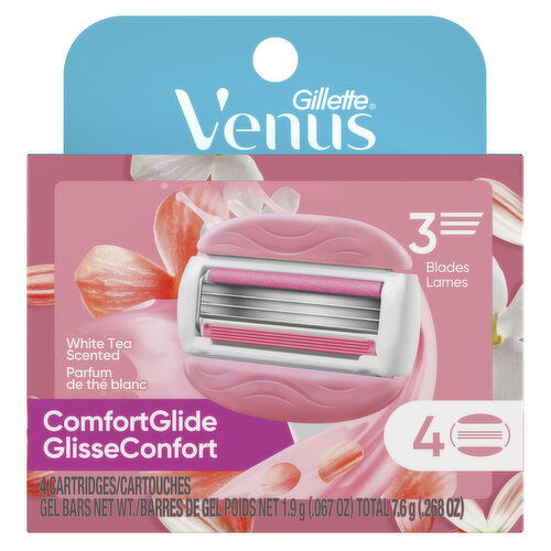 Venus Gillette Venus ComfortGlide Venus ComfortGlide White Tea Women's Razor Blades, 4 Razor Blade Refills