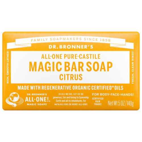 Dr. Bronner's Magic Bar Soap, Pure-Castile, All-One, Citrus