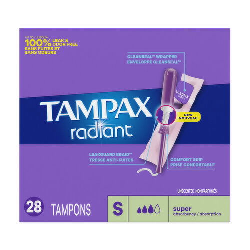 Tampax Radiant Tampax Radiant Tampons, with LeakGuard Braid, Super, 28 Count