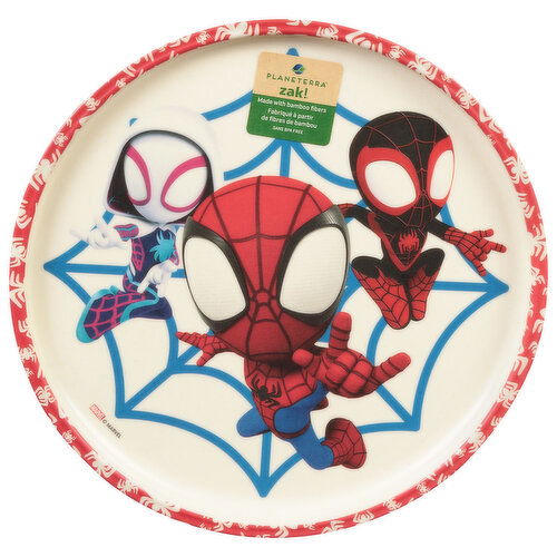 Zak! Melamine Bamboo Plate, SpiderMan-AmzFriend, 8 Inch