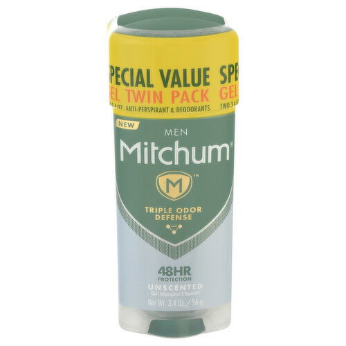 Mitchum Antiperspirant & Deodorant, Gel, Special Value, Men, Unscented, Twin Pack