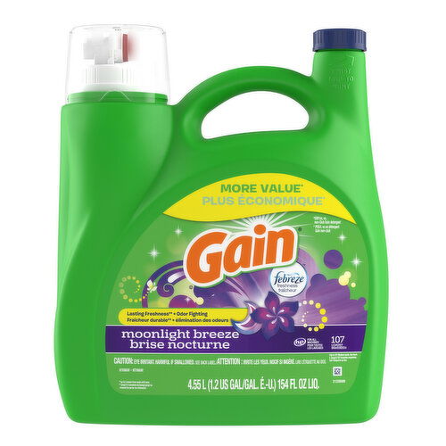 Gain Gain Liquid Laundry Detergent, Moonlight Breeze Scent, 154 fl oz, 107 loads