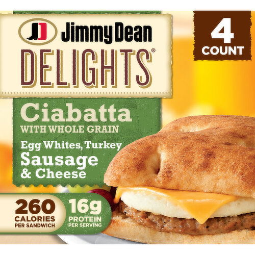 Jimmy Dean Delights Delights Turkey Sausage, Egg White and Cheese Ciabatta Sandwiches, Pack