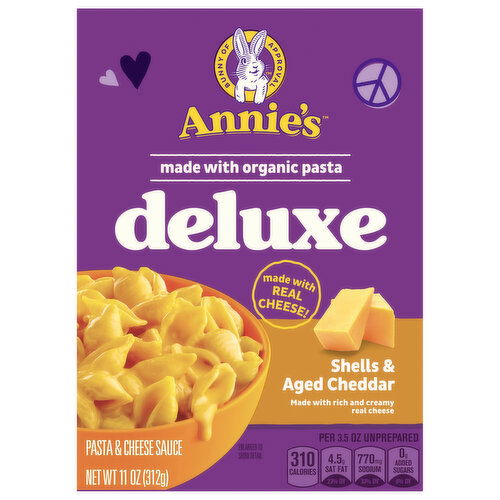 Annie's Pasta & Cheese Sauce, Shells & Aged Cheddar, Deluxe