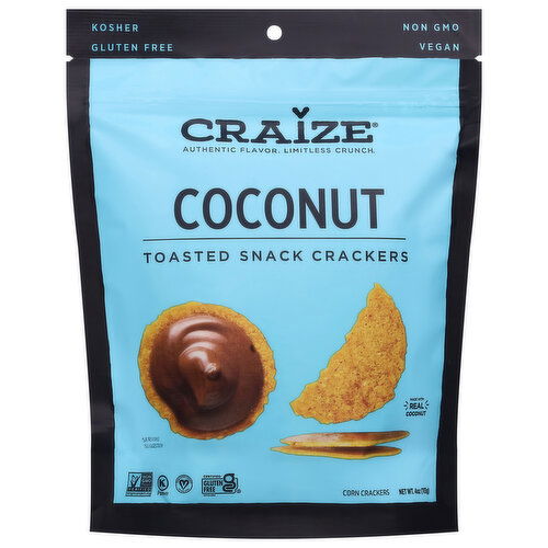 Craize Snack Crackers, Toasted, Coconut