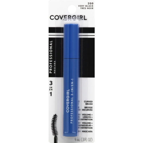 CoverGirl Professional Mascara, 3-in-1, Very Black 200