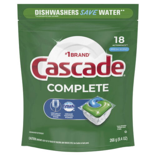 Cascade Cascade Complete Dishwasher Pods Detergent, Fresh, 18 Count