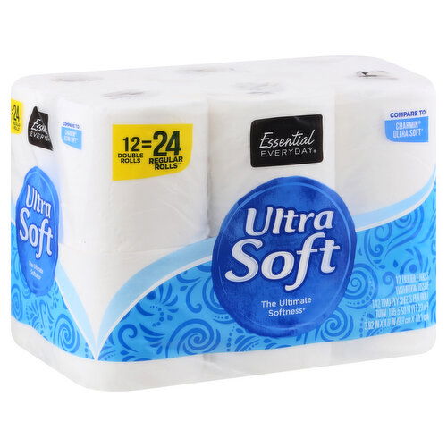 Essential Everyday Bathroom Tissue, Ultra Soft, Double Rolls, Two-Ply
