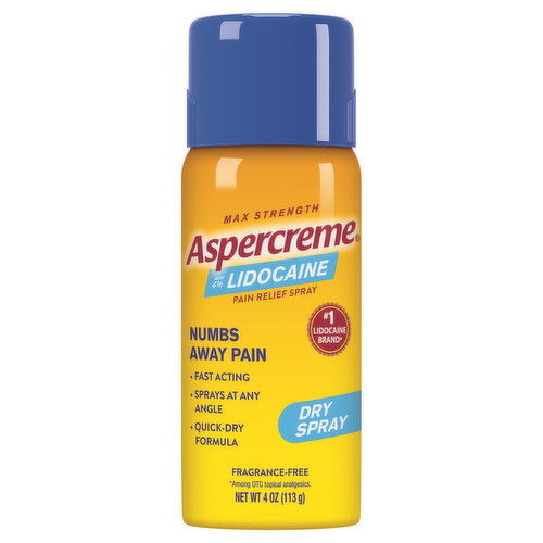 Aspercreme Pain Relief Spray, Dry, with 4% Lidocaine, Max Strength