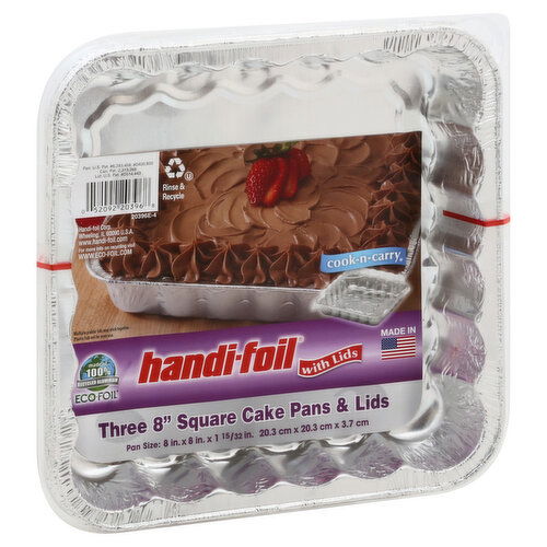 Handi-Foil Cake Pans & Lids, Square, 3 Pack