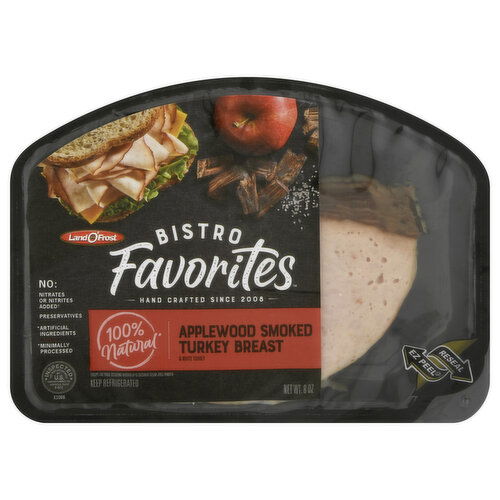 Land O'Frost Tender turkey breast naturally smoked to create a mildly sweet and smoky flavor.