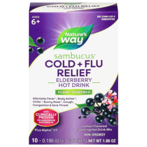 Nature's Way Ages 6+ Sambucus Elderberry Hot Drink Mix Lemon Flavored Cold + Flu Relief