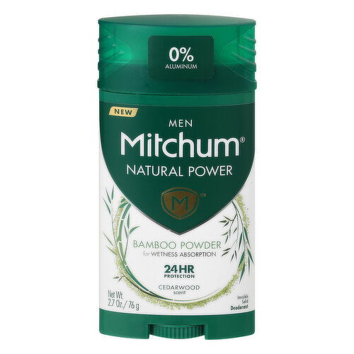 Mitchum Natural Power Deodorant, Bamboo Powder, Cedarwood Scent, Men