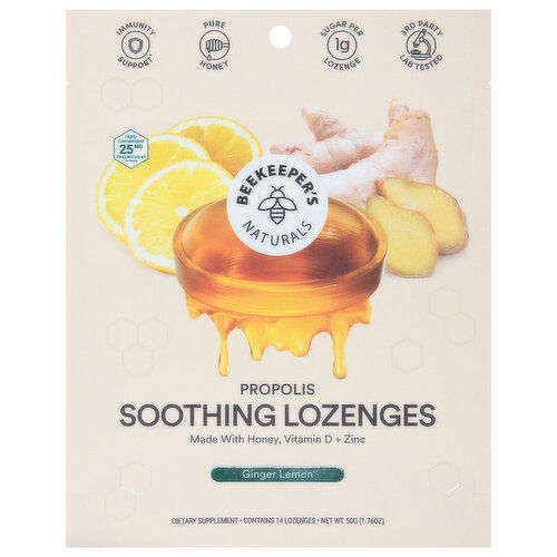 Beekeeper's Naturals Soothing Lozenges, Ginger Lemon