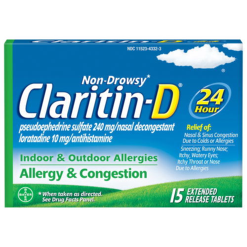 Claritin-D Allergy & Congestion, Indoor & Outdoor Allergies, 24 Hour, Extended Release Tablets