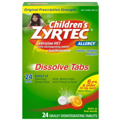 Zyrtec Allergy Relief, 24 Hour, Original Prescription Strength, 10 mg, Orally Disintegrating Tablets, Citrus Flavor
