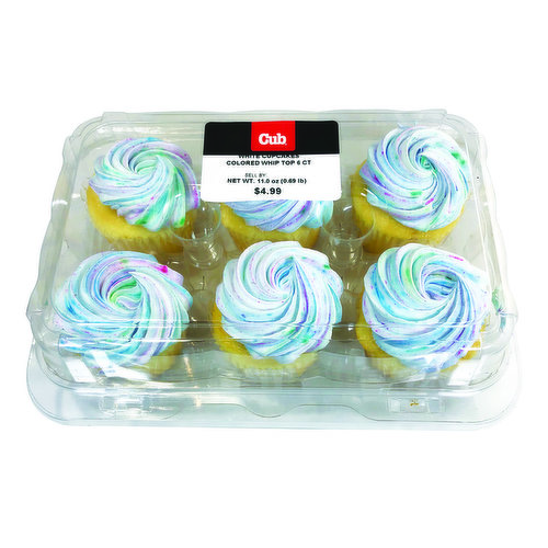 Cub Bakery White Cupcakes
Colored Whip Top 6 Ct