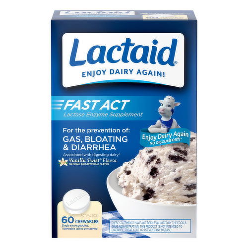 Lactaid Lactase Enzymes Supplement, Fast Act, Vanilla Twist Flavor, Chewables