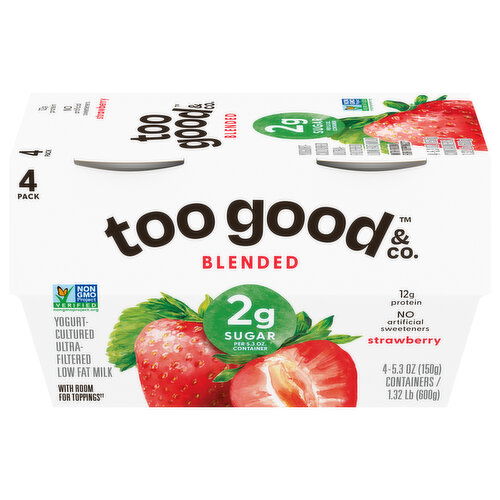 Too Good & Co. Yogurt, Strawberry, Blended, 4 Pack