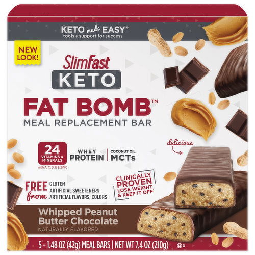 SlimFast Keto Fat Bomb Meal Replacement Bar, Whipped Peanut Butter Chocolate