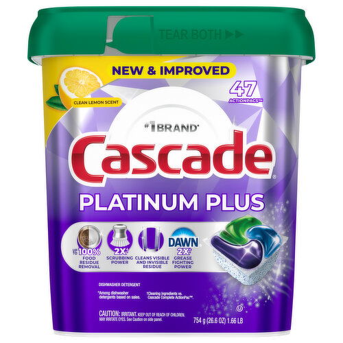Cascade Platinum Plus Dishwasher Detergent, Clean Lemon Scent, ActionPacs