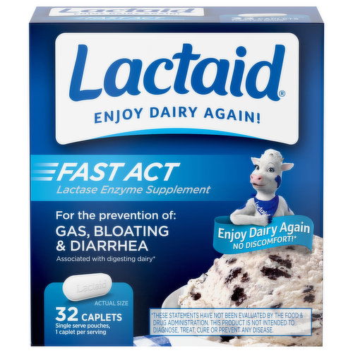 Lactaid Lactase Enzyme Supplement, Fast Act, Caplets