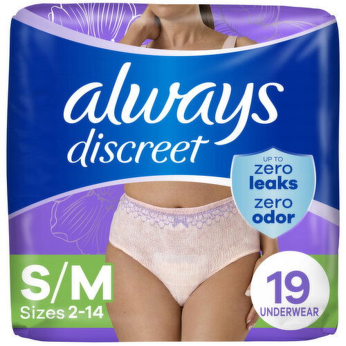 Always Discreet Discreet Adult Incontinence Underwear for Women, S/M