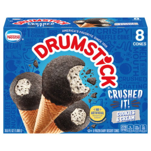Drumstick Cookies & Cream Frozen Dairy Dessert Cones