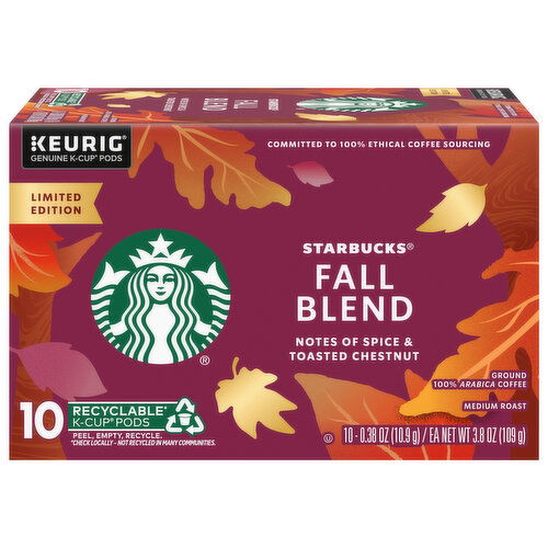 Starbucks Coffee, Ground, Medium Roast, Fall Blend, K-Cup Pods