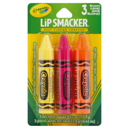 Lip Smacker Crayola Lip Balm, Banana Mania/Pink Sherbert/Outrageous Orange