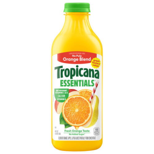 Tropicana Essentials Juice, No Added Sugar, Orange Blend, No Pulp