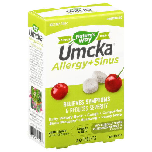 Nature's Way Umcka Allergy + Sinus, Cherry Flavored, Non-Drowsy, Tablets