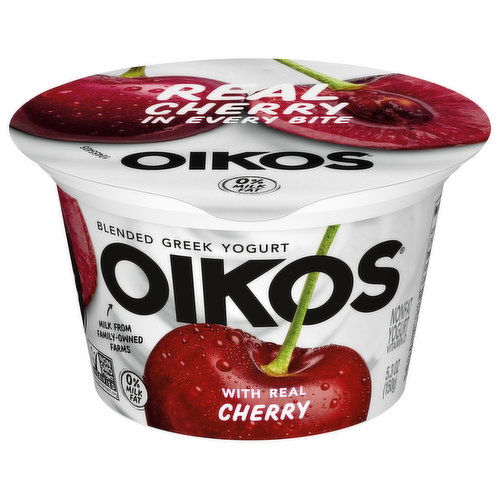 Oikos Yogurt, Nonfat, Blended Greek, Real Cherry