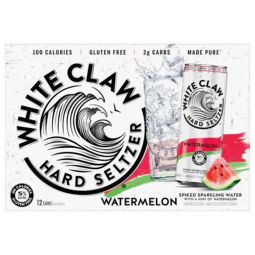 White Claw Hard Seltzer, Watermelon, Spiked, 12 Pack