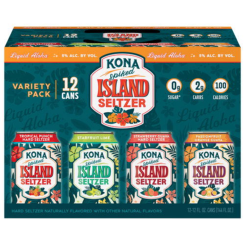 Kona Spiked Island Seltzer Hard Seltzer, Liquid Aloha, Variety Pack