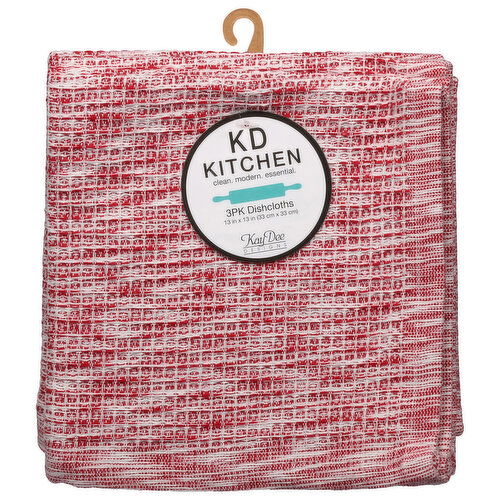 KD Kitchen Dishcloths, Samba Red, 3 Pack