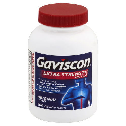 Gaviscon Antacid, Extra Strength, Chewable Tablets, Original Flavor